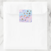 Sushi Flying in Pastel Galaxy Sky Quadratischer Aufkleber (Tasche)