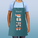 Sushi Fun Personalisiert Schürze<br><div class="desc">Niedliche japanische Sushi-Küche auf tiefgrünem Hintergrund. Originelle Kunst von Nic Squirrell. Ändern oder entfernen Sie den Namen zu personalisieren.</div>