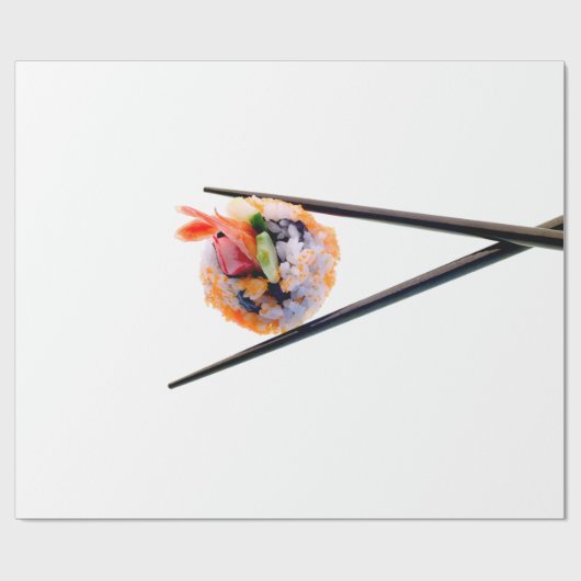 Sushi-Garnele-Rollenschwarz-Essstäbchen auf weißem Geschenkpapier (Flach)