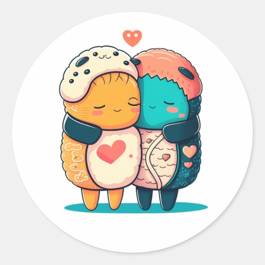 Sushi Hug Kawaii Sushi Lover Japanese Sushi Food Runder Aufkleber (Vorderseite)