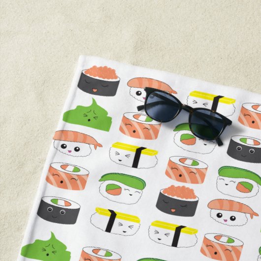 Sushi Illustration Kawaii Stil niedlich und lustig Strandtuch (Beispiel)