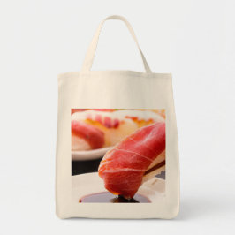Sushi in Action: Tuna Meets Soy Sauce Tote Tragetasche