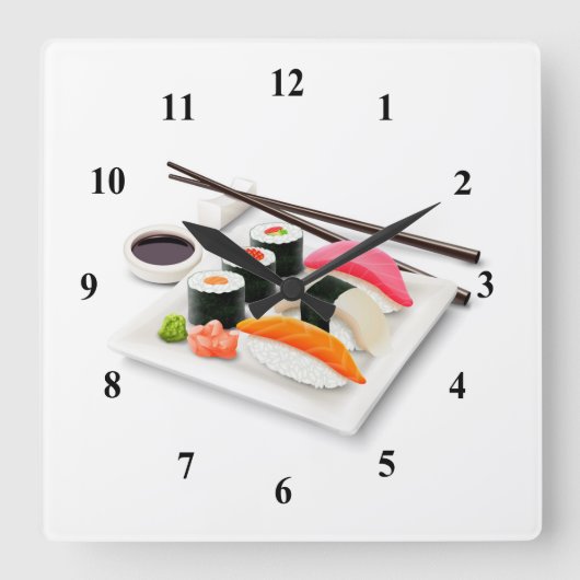 Sushi Japanese cartoon food Quadratische Wanduhr (Vorderseite)