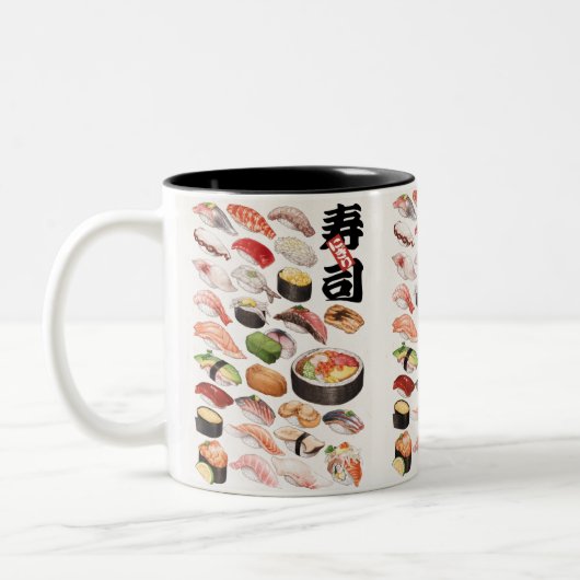 Sushi japanische Hand gezeichnete Illustration Pos Zweifarbige Tasse (Links)