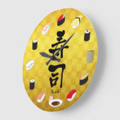 Sushi (Japanische Kalligrafie) Große Wanduhr (Winkel)