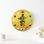 Sushi (Japanische Kalligrafie) Große Wanduhr (Zuhause)