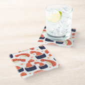 Sushi japanische Küche Nahtloses Muster Glasuntersetzer (Schrägansicht)