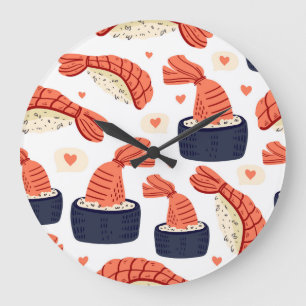 Sushi japanische Küche Nahtloses Muster Große Wanduhr