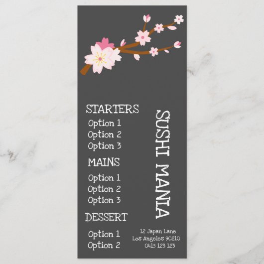 Sushi japanisches Restaurant mit stilvollem Abendm Menükarte (Vorderseite)