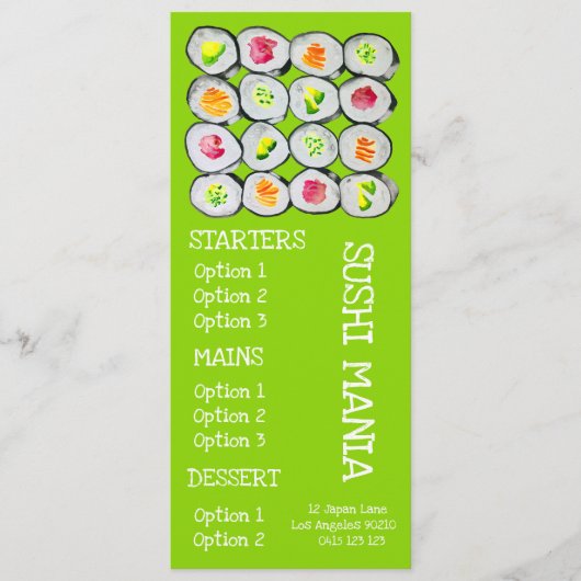 Sushi japanisches Restaurant wasabi Dinner Menü Menükarte (Vorderseite)