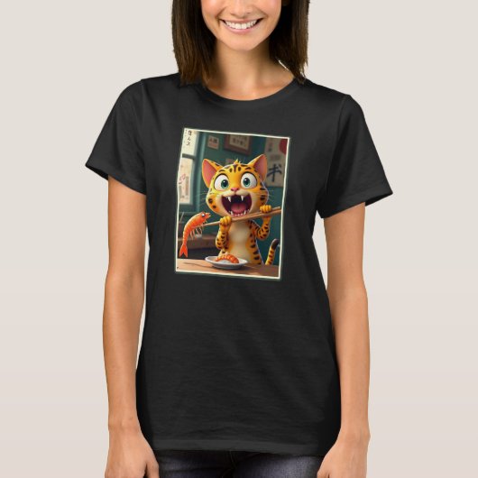 Sushi-Katze frisst T-Shirt (Vorderseite)