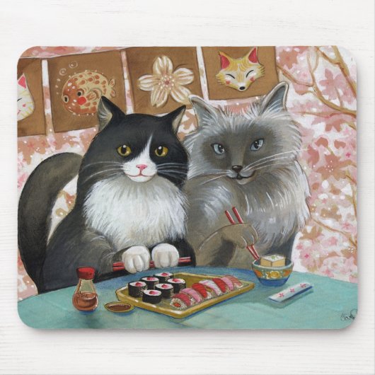 Sushi-Katzen-reizende Paare Mousepad (Vorne)