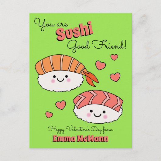 Sushi-Klassenzimmer Valentine Freundschaft Cute Ki Postkarte (Vorderseite)