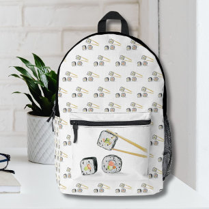 Sushi Lachsrollen mit Chopsticks-Illustration Bedruckter Rucksack