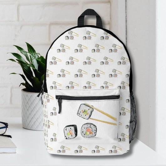 Sushi Lachsrollen mit Chopsticks-Illustration Bedruckter Rucksack