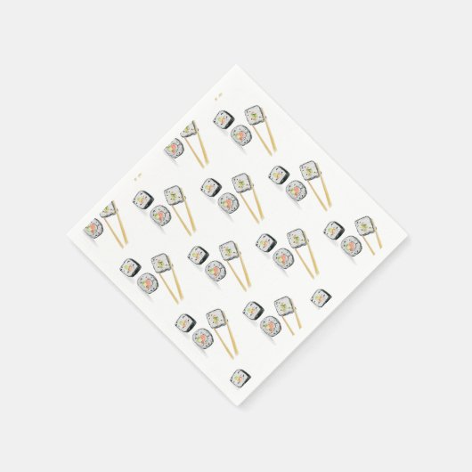 Sushi Lachsrollen mit Chopsticks-Illustration Serviette (Ecke)