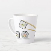 Sushi Lachsrollen mit Chopsticks Milchtasse (Linke Ecke)