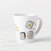 Sushi Lachsrollen mit Chopsticks Milchtasse (Rechte Ecke)