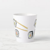 Sushi Lachsrollen mit Chopsticks Milchtasse (Vorderseite)