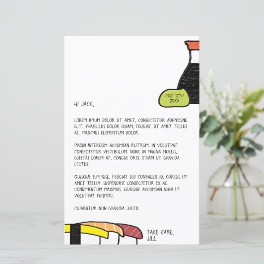 Sushi Letter | Niedlich & Fun Wasabi mit Datum Vor (Stehend Vorderseite)