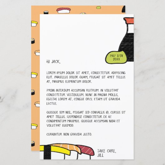 Sushi Letter | Niedlich & Fun Wasabi mit Datum Vor (Vorne/Hinten)