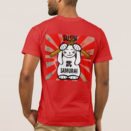 Sushi Maneki Neko Samurai T-Shirt (Rückseite)
