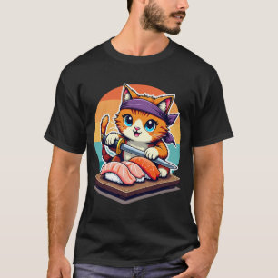 Sushi Master Cat mit Sunset mit Katana-Messer T-Shirt