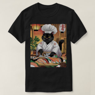 Sushi Meister Schwarze Katze T-Shirt