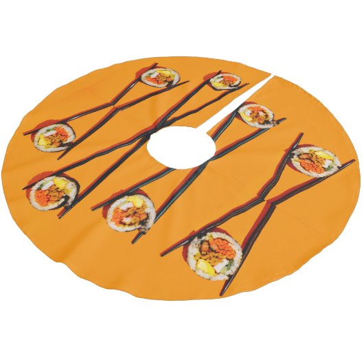Sushi mit Chopsticks Polyester Weihnachtsbaumdecke (Schrägansicht)