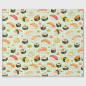 Sushi-Muster auf hellgrünem Raster Geschenkpapier (Flach)