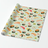 Sushi-Muster auf hellgrünem Raster Geschenkpapier (Ungerollt)