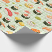 Sushi-Muster auf hellgrünem Raster Geschenkpapier (Ecke)