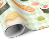 Sushi-Muster auf hellgrünem Raster Geschenkpapier (Rolleneckpunkt)
