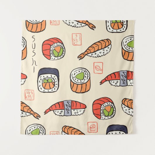 Sushi-nahtloses Muster Wandteppich (Vorderseite)