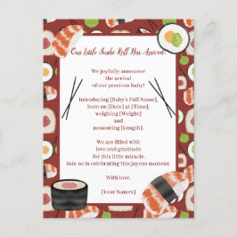 Sushi-neutrale Geburtserklärung Ankündigungspostkarte