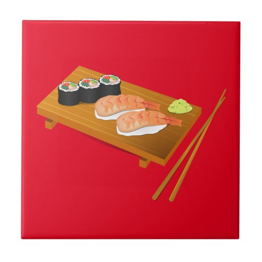 Sushi niedlich japanisches Essen Fliese (Vorderseite)