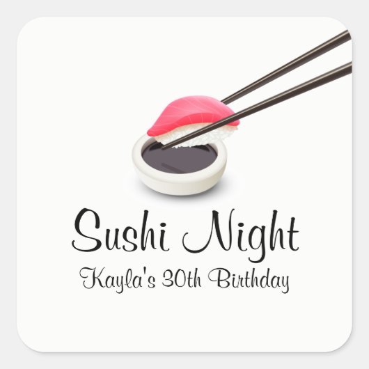 Sushi Night Party Quadratischer Aufkleber (Vorderseite)