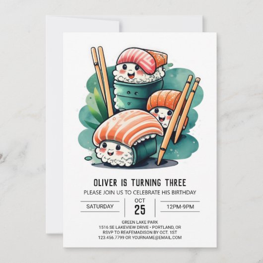 Sushi Night Printable Geburtstag Einladung (Vorderseite)
