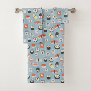 Sushi Nigiri Maki Roll Muster Badhandtuch Set
