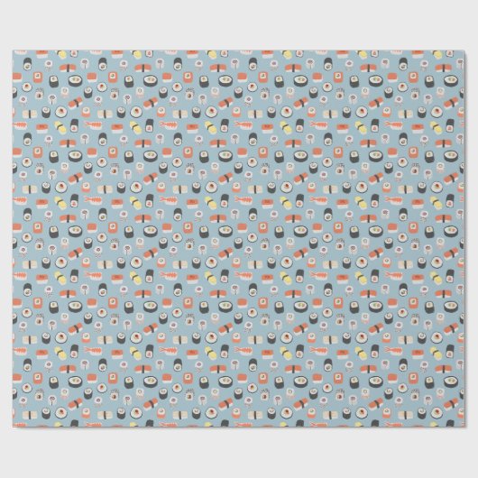 Sushi Nigiri Maki Roll Pattern Blue Geschenkpapier (Flach)