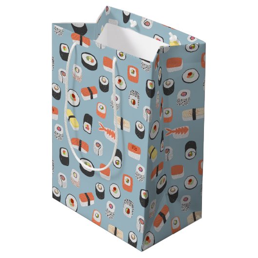 Sushi Nigiri Maki Roll Pattern Mittlere Geschenktüte (Rückseite Schrägansicht)
