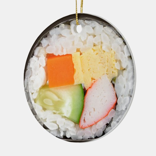 Sushi Ornament mit Meldung und Datum auf der Rücks (Links)