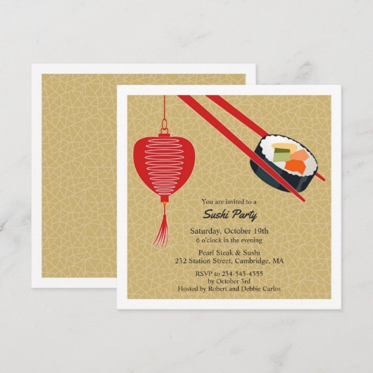 Sushi Party Einladung (Vorne/Hinten)