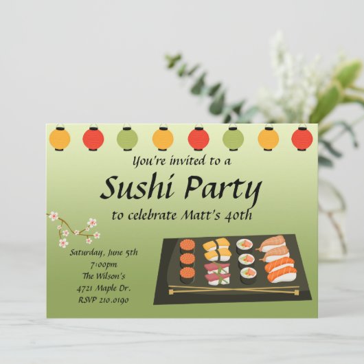 Sushi-Party Einladung (Stehend Vorderseite)