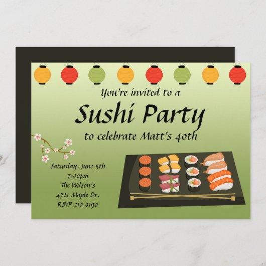 Sushi-Party Einladung (Vorne/Hinten)