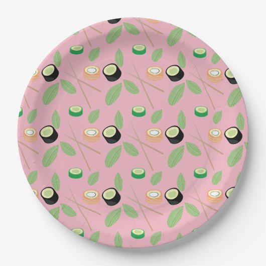 Sushi Party Hibachi Sushi Rolls und Chopsticks Pappteller (Vorderseite)