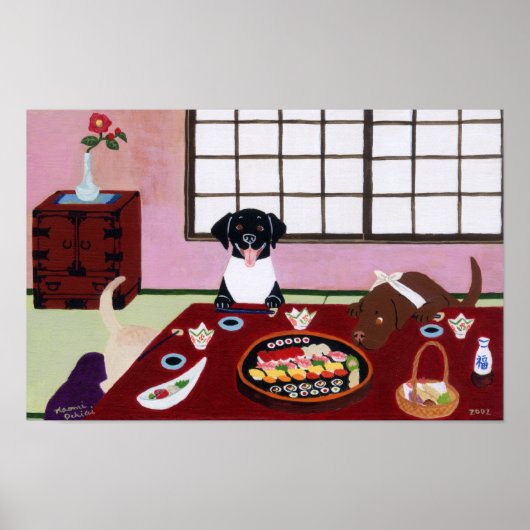 Sushi Party Labradors Artwork Poster (Vorne)