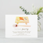 Sushi Party Modern White Birthday Einladung (Stehend Vorderseite)