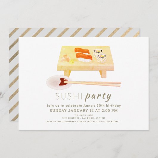 Sushi Party Modern White Birthday Einladung (Vorne/Hinten)