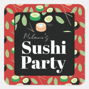 Sushi-Party-Rolls Geburtstagsname Quadratischer Aufkleber